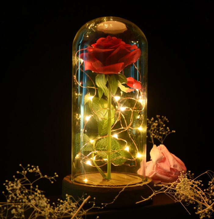 Enchanted Forever Rose Flower In Glass LED Light Home Decoration