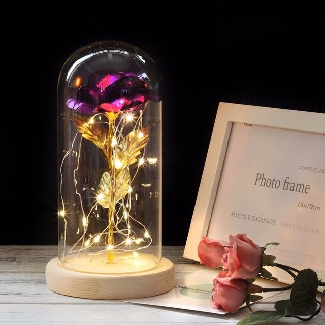 Enchanted Forever Rose Flower In Glass LED Light Home Decoration